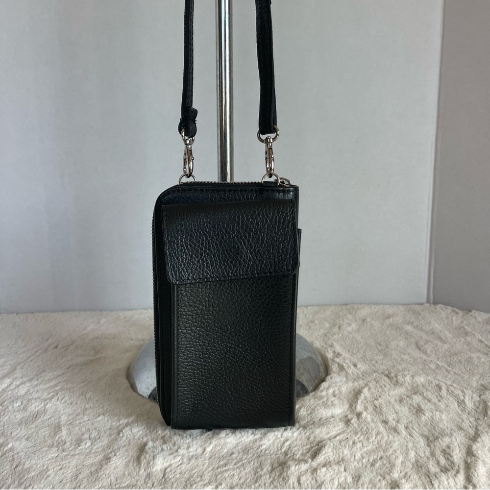 VERA PELLE Black Leather Crossbody Wallet And Phone Pocket - Picture 2 of 16